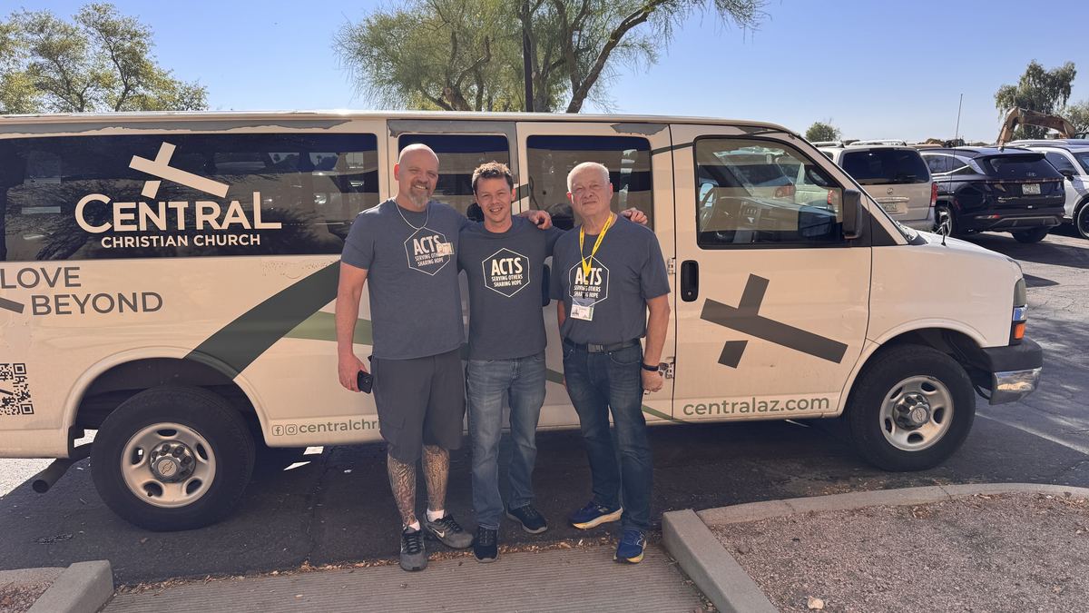 David Prian and Nick Osborn volunteering at ACTS Homeless Ministry in Mesa