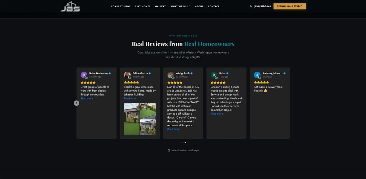 JBS Built - Live Google reviews slider