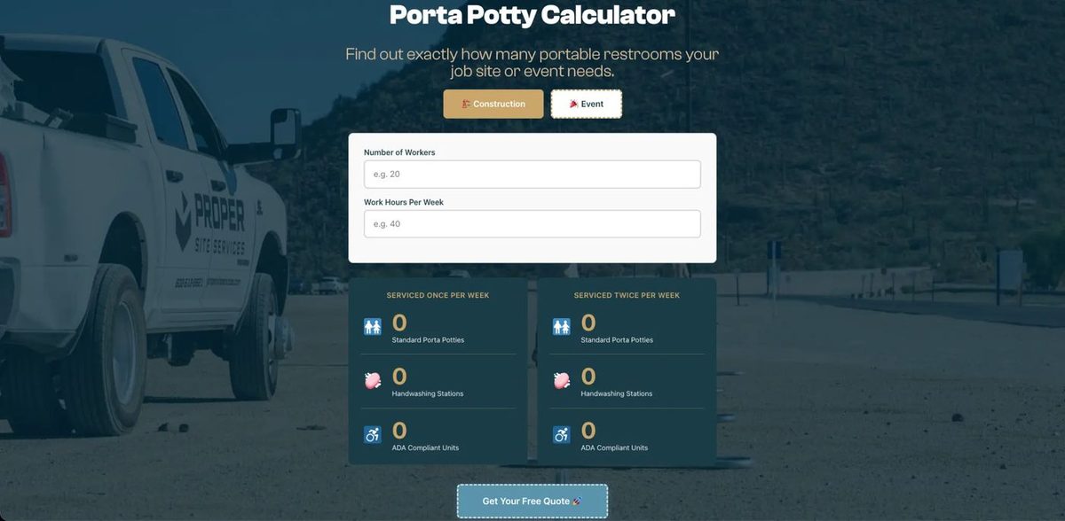 Proper Site Services - Porta potty calculator tool