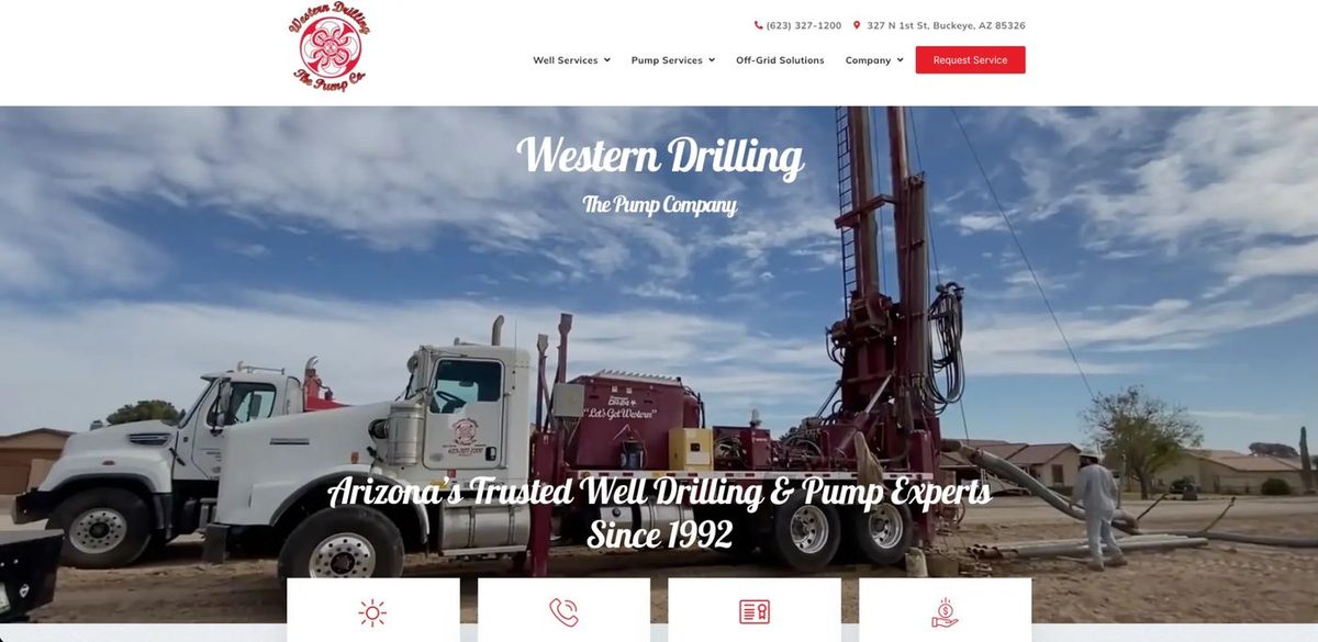 Western Drilling - Homepage hero with drilling rig and truck