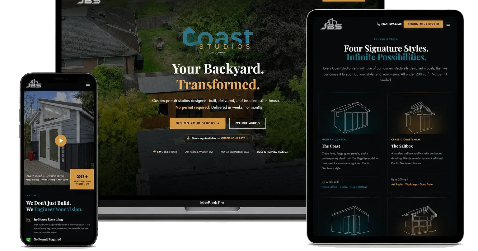 JBS / Coast Studios responsive website on 3 devices